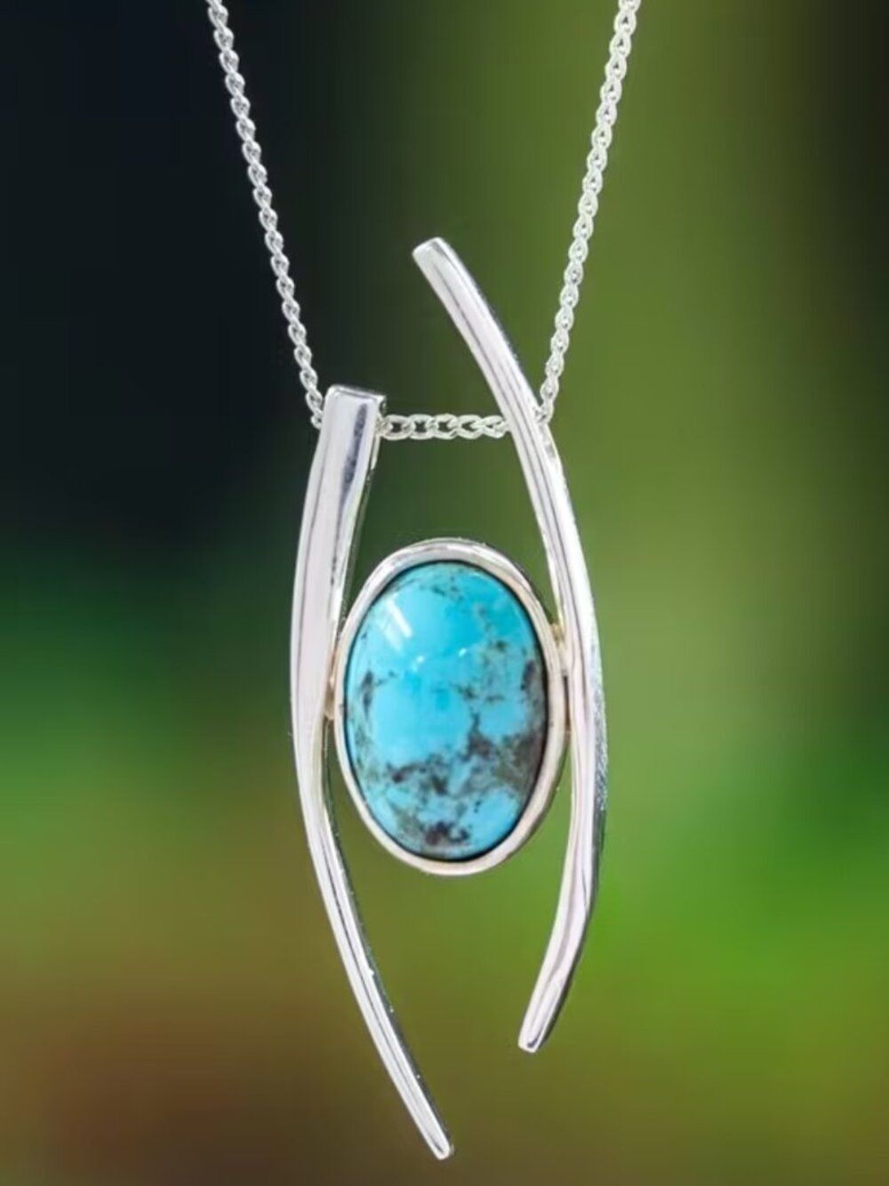 Boho Meets Modern Sterling Silver Blue Lagoon Turquoise Cabochon Choker Necklace